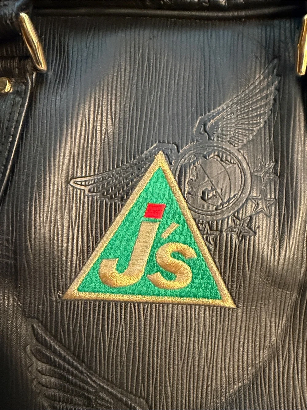 Black Embossed Weekend Bag with Green & Red JS Patch